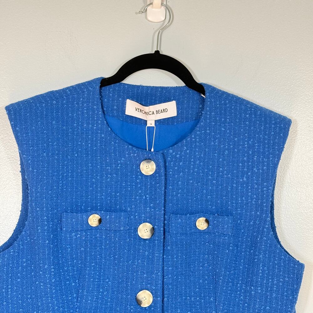 Veronica Beard Tamara Tailored Hourglass Blazer Vest Blue Tweed 14 Office - Picture 3 of 8